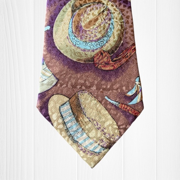 L’OISEAU 100% Silk Men’s Tie - Fedora and Smoking Pipe - Picture 2 of 7